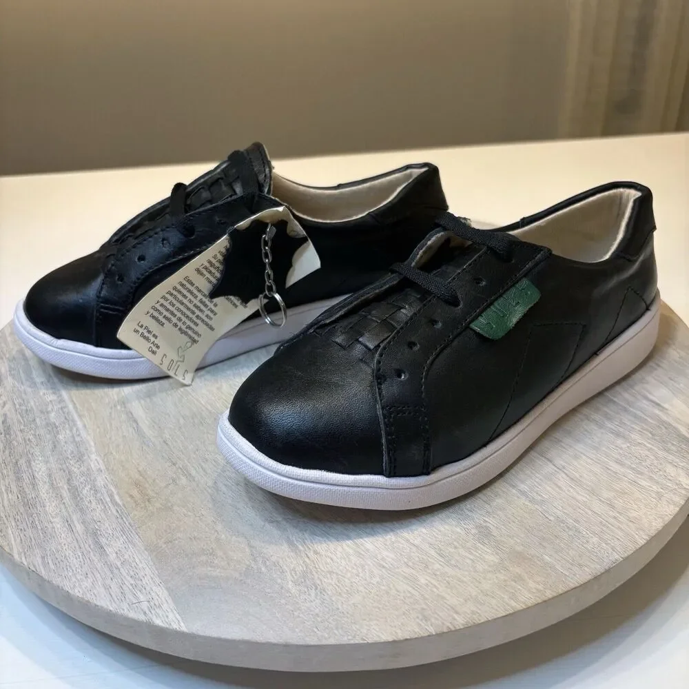 NEW Sols Women's Black Leather Memory Foam‎ Bety Tennis Sneakers Shoes Size 7